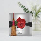 Quinceanera 15 Birthday Party Red Silver roos Kaart (Staand voorkant)