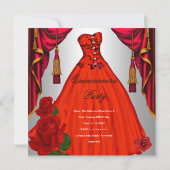 Quinceanera 15 Birthday Party Red Silver roos Kaart (Achterkant)