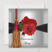 Quinceanera 15 Birthday Party Red Silver roos Kaart (Voorkant)