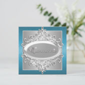 Quinceanera 15 Birthday Party Silver Blue Glitter Kaart (Staand voorkant)