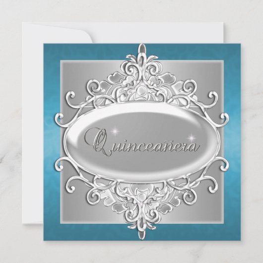 Quinceanera 15 Birthday Party Silver Blue Glitter Kaart (Voorkant)