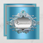 Quinceanera 15 Birthday Party Silver Blue Glitter Kaart (Voorkant / Achterkant)