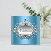 Quinceanera 15 Birthday Party Silver Blue Glitter Kaart (Staand voorkant)