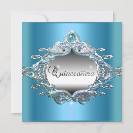 Quinceanera 15 Birthday Party Silver Blue Glitter Kaart (Voorkant)
