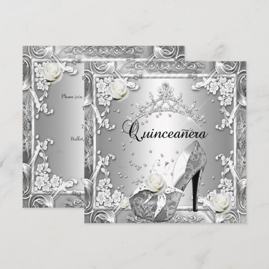 Quinceanera 15 Birthday Party Silver Kaart (Voorkant / Achterkant)