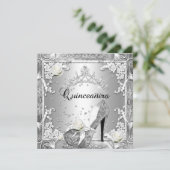 Quinceanera 15 Birthday Party Silver Kaart (Staand voorkant)