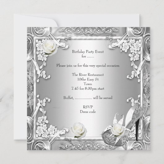 Quinceanera 15 Birthday Party Silver Kaart (Achterkant)