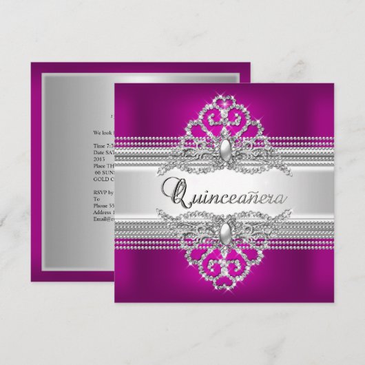 Quinceanera 15 Birthday Party Silver Pink Glitter Kaart (Voorkant / Achterkant)