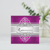 Quinceanera 15 Birthday Party Silver Pink Glitter Kaart (Staand voorkant)