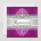 Quinceanera 15 Birthday Party Silver Pink Glitter Kaart (Voorkant)