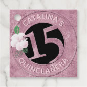 Quinceanera 15 Birthday Pink Faux Metallic Floral Bedankjes Labels (Voorkant)