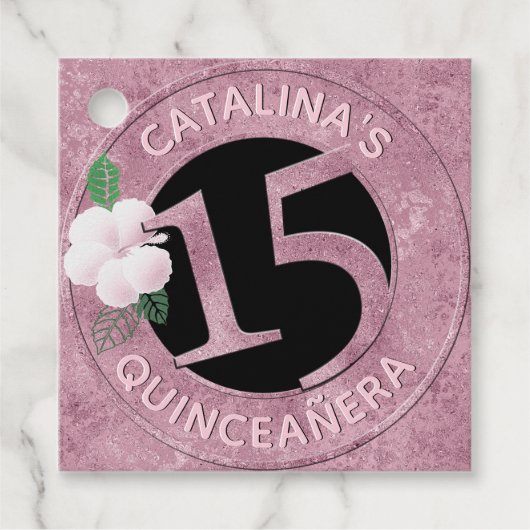 Quinceanera 15 Birthday Pink Faux Metallic Floral Bedankjes Labels (Voorkant)