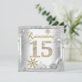Quinceanera 15 Birthday Silver White Gold Elite Kaart (Staand voorkant)