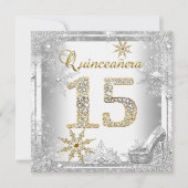 Quinceanera 15 Birthday Silver White Gold Elite Kaart (Voorkant)