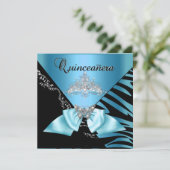 Quinceanera 15 Birthday Zebra Blue Tiara Kaart (Staand voorkant)