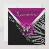 Quinceanera 15 Birthday Zebra Pink Black Silver Kaart (Voorkant)