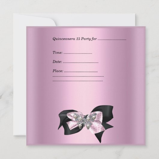 Quinceanera 15 Birthday Zebra Pink Black Silver Kaart (Achterkant)