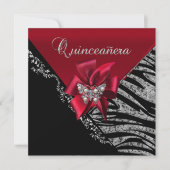 Quinceanera 15 Birthday Zebra Red Black Silver Kaart (Voorkant)