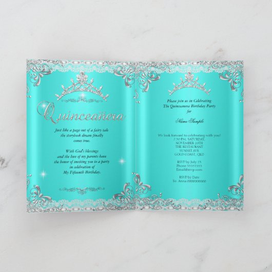 Quinceanera 15 Blauwgroen Blue Silver Tiara Eiffel (Binnen)