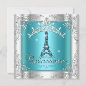 Quinceanera 15 Blauwgroen Blue Silver Tiara Eiffel Kaart (Voorkant)