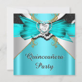 Quinceanera 15 Blauwgroen goudpartij Kaart (Voorkant)