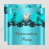 Quinceanera 15 Blauwgroen witte gele partij 2 Kaart (Voorkant / Achterkant)