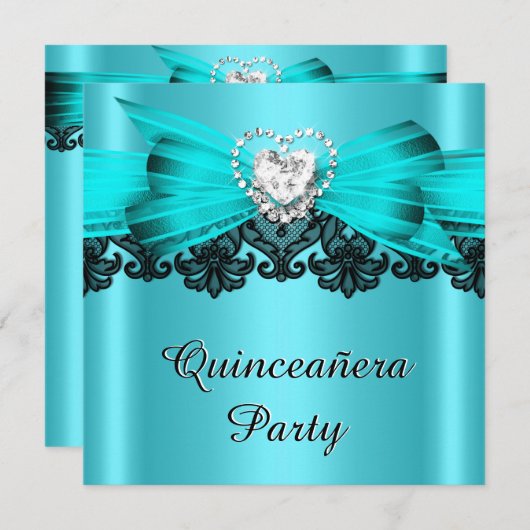 Quinceanera 15 Blauwgroen witte gele partij 2 Kaart (Voorkant / Achterkant)