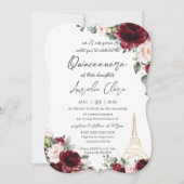 Quinceañera 15 Burgundy Blush Floral Eiffel Paris Kaart (Voorkant)