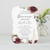 Quinceañera 15 Burgundy Blush Floral Eiffel Paris Kaart (Staand voorkant)