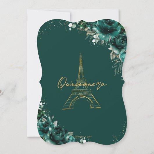 Quinceañera 15 Emerald Green Floral Eiffel Paris Kaart (Achterkant)