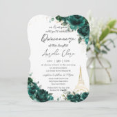Quinceañera 15 Emerald Green Floral Eiffel Paris Kaart (Staand voorkant)