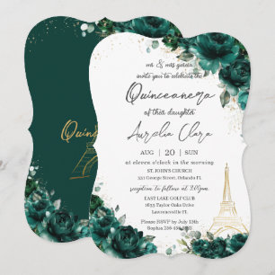 Quinceañera 15 Emerald Green Floral Eiffel Paris Kaart