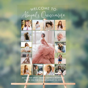 Quinceañera 15 Fotocollage Verjaardag Welkom Acryl Bord
