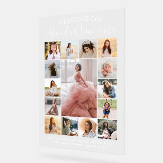 Quinceañera 15 Fotocollage Verjaardag Welkom Acryl Bord (Hoek)