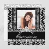 Quinceanera 15 Party Black White Damask Diamond Kaart (Voorkant / Achterkant)