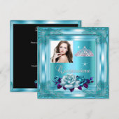 Quinceanera 15 Party Blauw Blauwgroen Rozen Foto Kaart (Voorkant / Achterkant)