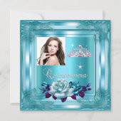 Quinceanera 15 Party Blauw Blauwgroen Rozen Foto Kaart (Voorkant)