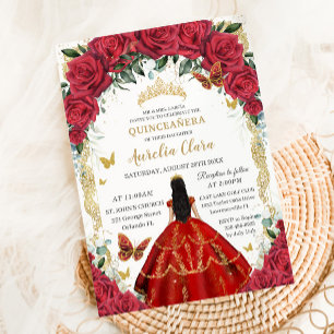 Quinceañera 15 Rode Bloemen  Goud Zwart Haar Kaart