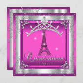 Quinceanera 15 Roze zilver Tiara Eiffel Tower Kaart (Voorkant / Achterkant)