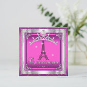 Quinceanera 15 Roze zilver Tiara Eiffel Tower Kaart (Staand voorkant)