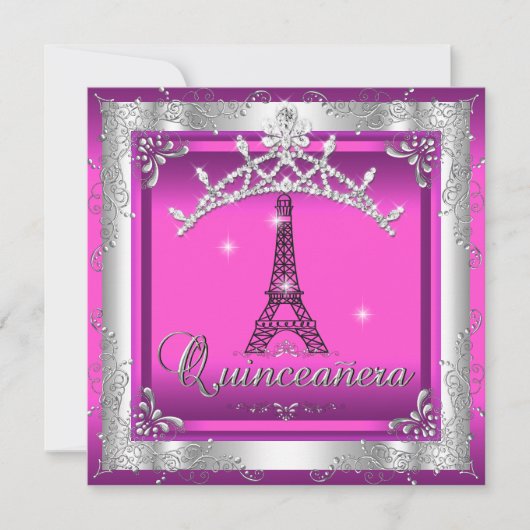Quinceanera 15 Roze zilver Tiara Eiffel Tower Kaart (Voorkant)