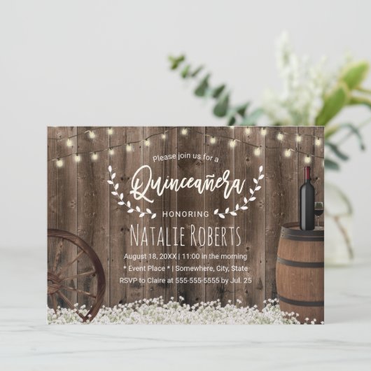 Quinceanera 15 Rustic Flowers Wine Barrel Birthday Kaart (Staand voorkant)
