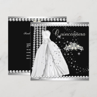 Quinceanera 15 Tiara Jurk Zwart Zilver Wit Kaart