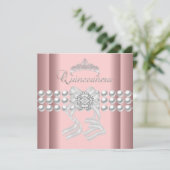 Quinceanera 15 Tiara Roze Zilver Witte Parel Roze Kaart (Staand voorkant)