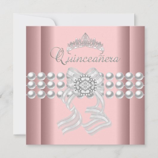 Quinceanera 15 Tiara Roze Zilver Witte Parel Roze Kaart (Voorkant)