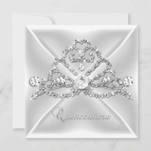 Quinceanera 15 Tiara Zilveren Witte Diamant 2 Kaart (Voorkant)