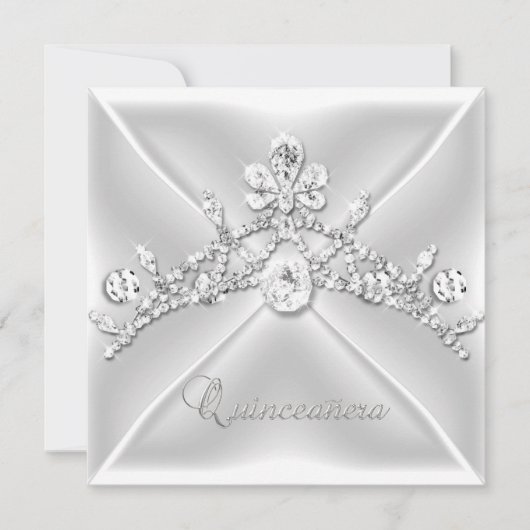 Quinceanera 15 Tiara Zilveren Witte Diamant Kaart (Voorkant)