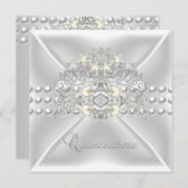 Quinceanera 15 Tiara Zilveren Witte Parel Diamant Kaart (Voorkant / Achterkant)