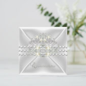 Quinceanera 15 Tiara Zilveren Witte Parel Diamant Kaart (Staand voorkant)