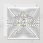 Quinceanera 15 Tiara Zilveren Witte Parel Diamant Kaart (Voorkant)